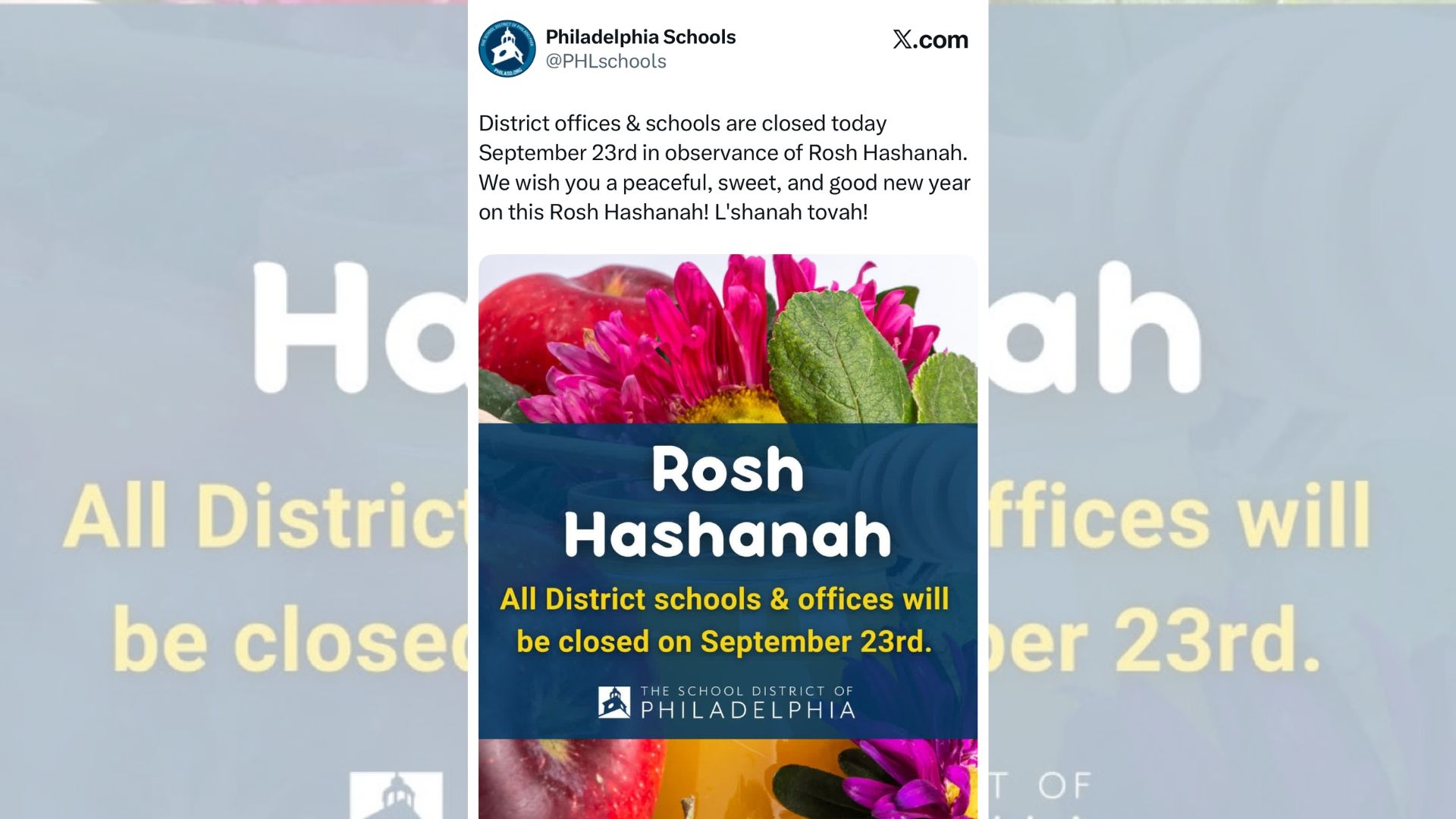 费城学区今日因犹太新年关闭学校与办公机构