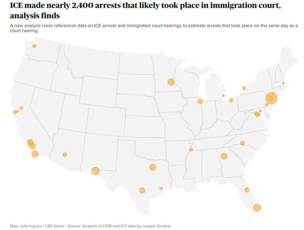地图解析:ICE在全美移民法院的执法分布