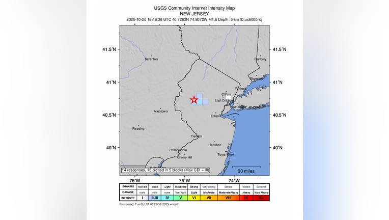新泽西州发生小型地震，无伤亡报告